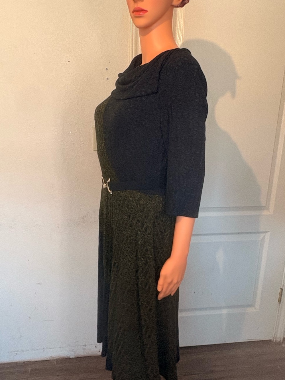 Robbie Bee Black Long Sleeve Belted A-Line Dress